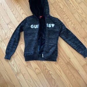 Guess Kids Black Hooded Zip Sweatshirt with Metallic Logo